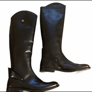 Pollini Black Leather Riding Boots, Made in Italy, 8.5